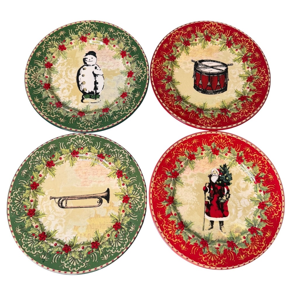 World Market Victorian Christmas salad Plates Set of 4 Santa Snowman dessert